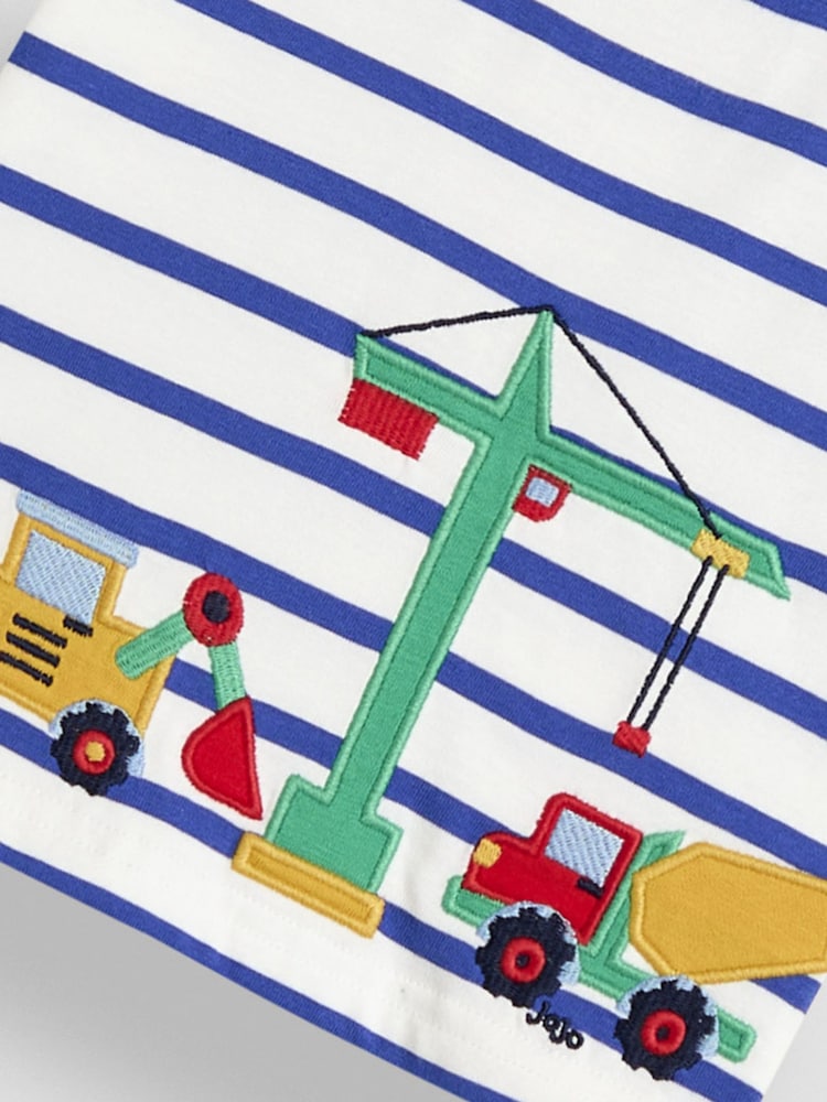JoJo Maman Bébé White Construction Vehicle Appliqué Border T-Shirt - Image 3 of 3 JoJo Maman Bébé White Construction Vehicle Appliqué Border T-Shirt - Image 3 of 3