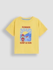 JoJo Maman Bébé Yellow Surf & Sun Graphic Printed and Plain T-Shirts 2 Pack - Image 2 of 5