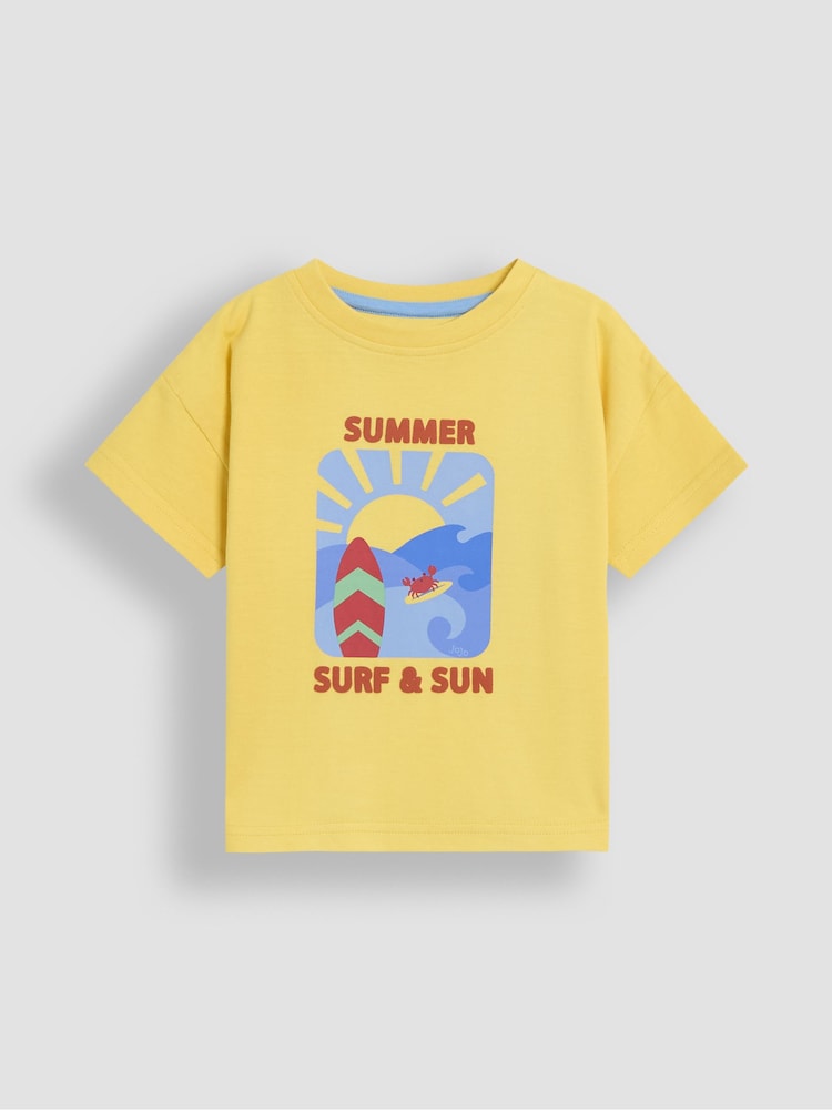 JoJo Maman Bébé Yellow Surf & Sun Graphic Printed and Plain T-Shirts 2 Pack - Image 2 of 5