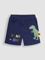 JoJo Maman Bébé Navy Blue T-Rex Appliqué Textured Shorts - Image 1 of 4