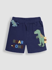JoJo Maman Bébé Navy Blue T-Rex Appliqué Textured Shorts - Image 2 of 4
