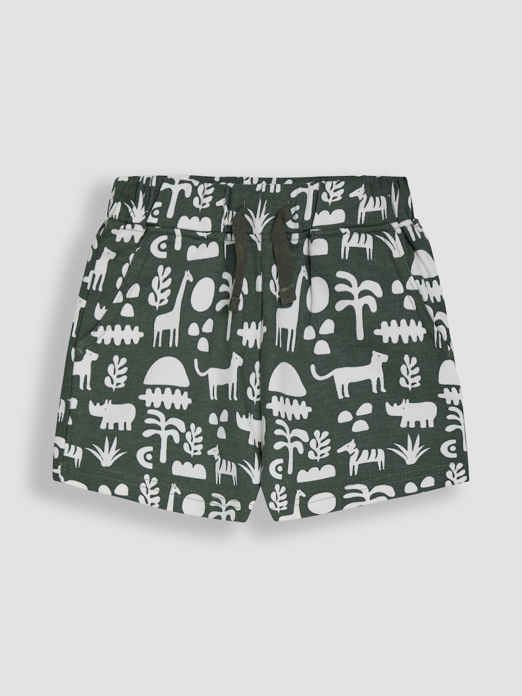 JoJo Maman Bébé Khaki Green Safari & Navy Blue 2-Pack Printed & Plain Shorts - Image 2 of 5