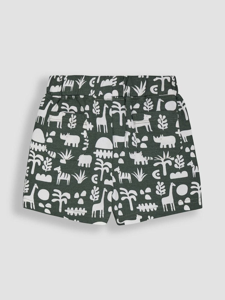 JoJo Maman Bébé Khaki Green Safari & Navy Blue 2-Pack Printed & Plain Shorts - Image 3 of 5