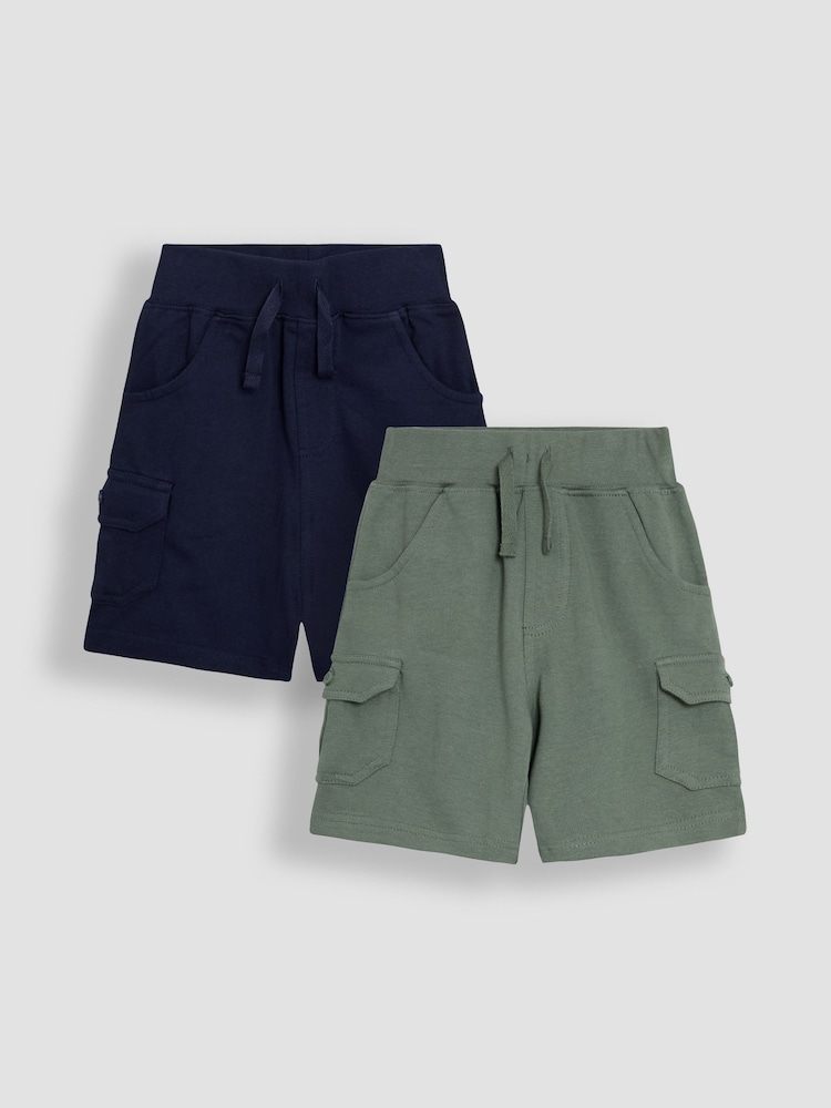 JoJo Maman Bébé Khaki Green & Navy Blue 2-Pack Cargo Jogger Shorts - Image 1 of 5