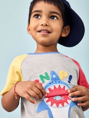 JoJo Maman Bébé Marl Grey Shark Interactive Appliqué T-Shirt - Image 1 of 7