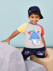 JoJo Maman Bébé Marl Grey Shark Interactive Appliqué T-Shirt - Image 2 of 7
