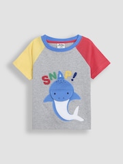 JoJo Maman Bébé Marl Grey Shark Interactive Appliqué T-Shirt - Image 5 of 7
