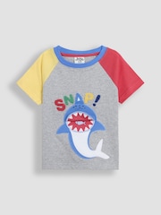 JoJo Maman Bébé Marl Grey Shark Interactive Appliqué T-Shirt - Image 6 of 7