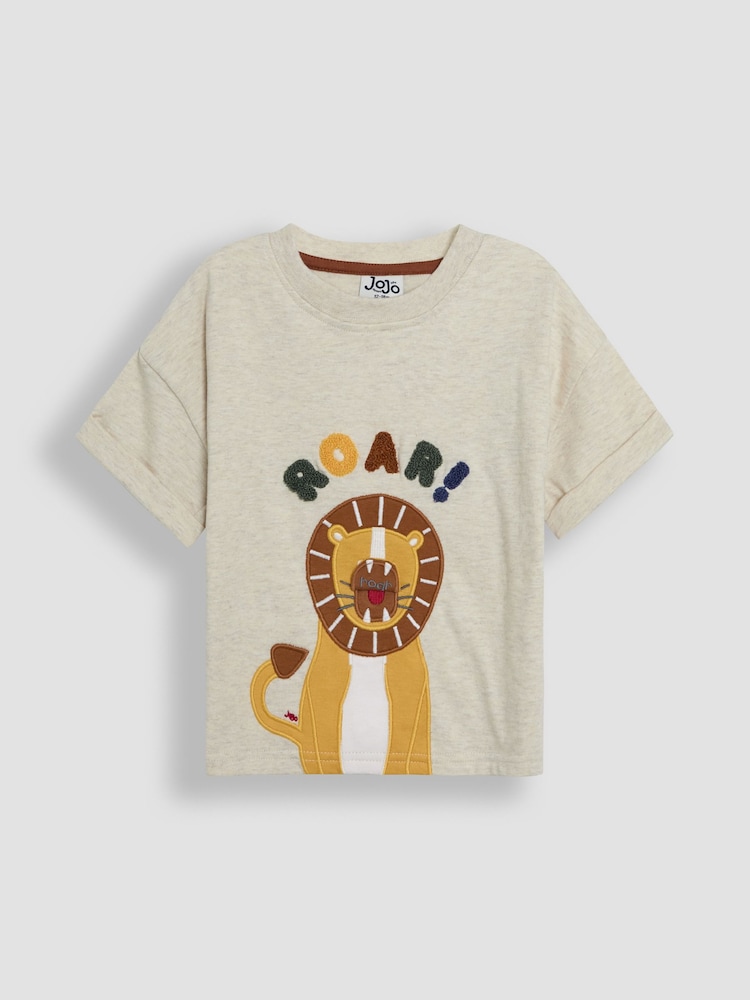 JoJo Maman Bébé Natural Lion Interactive Appliqué T-Shirt - Image 2 of 4 JoJo Maman Bébé Natural Lion Interactive Appliqué T-Shirt - Image 2 of 4