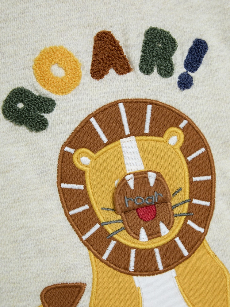 JoJo Maman Bébé Natural Lion Interactive Appliqué T-Shirt - Image 4 of 4 JoJo Maman Bébé Natural Lion Interactive Appliqué T-Shirt - Image 4 of 4