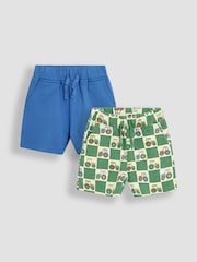 JoJo Maman Bébé Khaki Green Tractor & Solid Blue 2-Pack Printed & Plain Shorts - Image 1 of 5