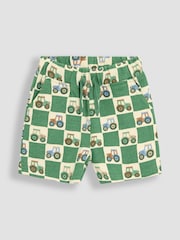 JoJo Maman Bébé Khaki Green Tractor & Solid Blue 2-Pack Printed & Plain Shorts - Image 2 of 5
