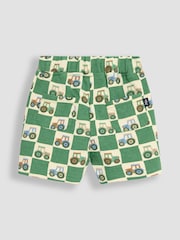 JoJo Maman Bébé Khaki Green Tractor & Solid Blue 2-Pack Printed & Plain Shorts - Image 3 of 5