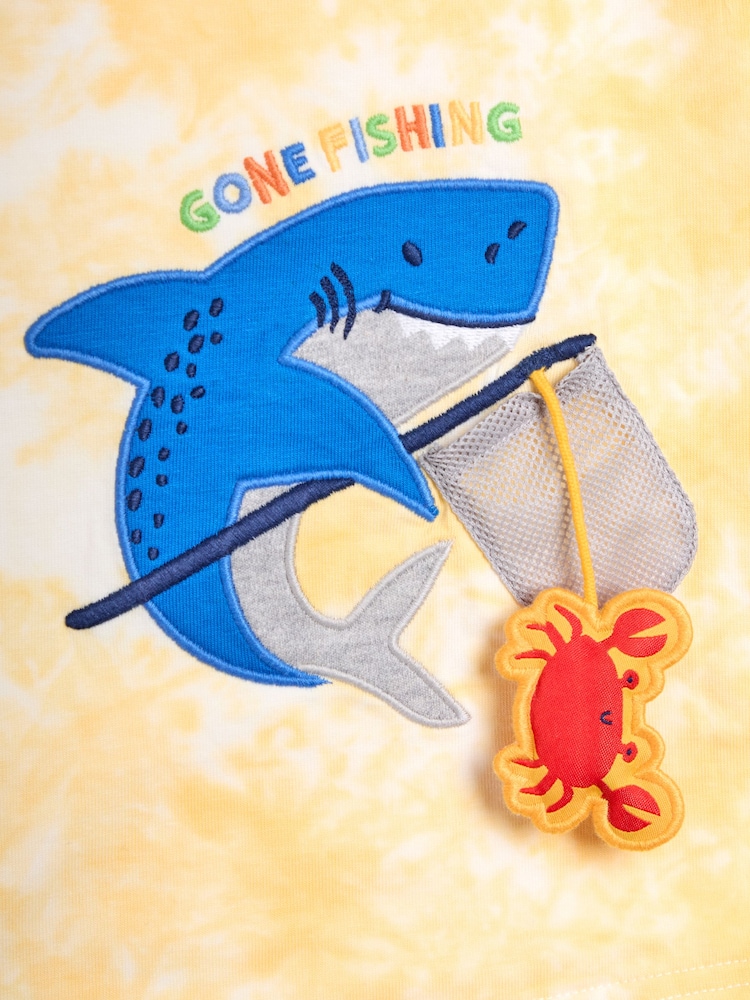 JoJo Maman Bébé Yellow Shark Interactive Appliqué T-Shirt - Image 3 of 3