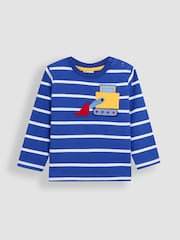 JoJo Maman Bébé Cobalt Blue Construction 100% Cotton Appliqué Top - Image 1 of 3