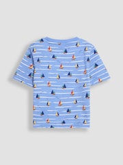JoJo Maman Bébé Blue Sailboat Print & Stripe 100% Cotton T-Shirts 2 Pack - Image 3 of 7