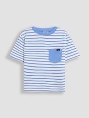 JoJo Maman Bébé Blue Sailboat Print & Stripe 100% Cotton T-Shirts 2 Pack - Image 4 of 7
