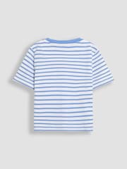 JoJo Maman Bébé Blue Sailboat Print & Stripe 100% Cotton T-Shirts 2 Pack - Image 5 of 7