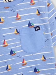 JoJo Maman Bébé Blue Sailboat Print & Stripe 100% Cotton T-Shirts 2 Pack - Image 6 of 7