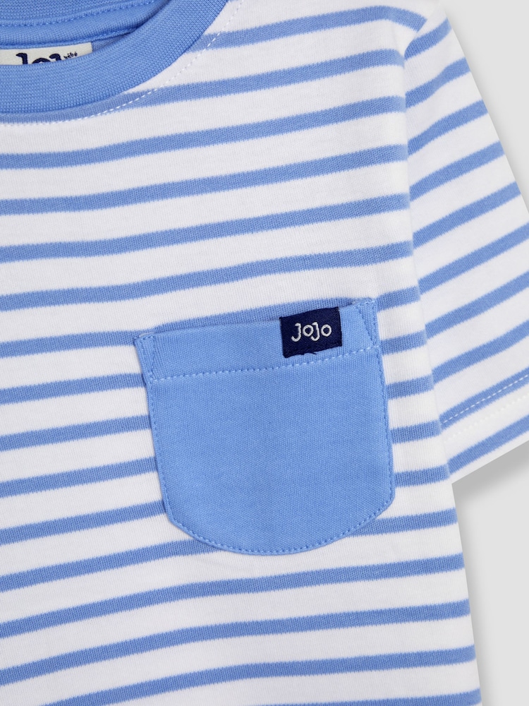 JoJo Maman Bébé Blue Sailboat Print & Stripe 100% Cotton T-Shirts 2 Pack - Image 7 of 7