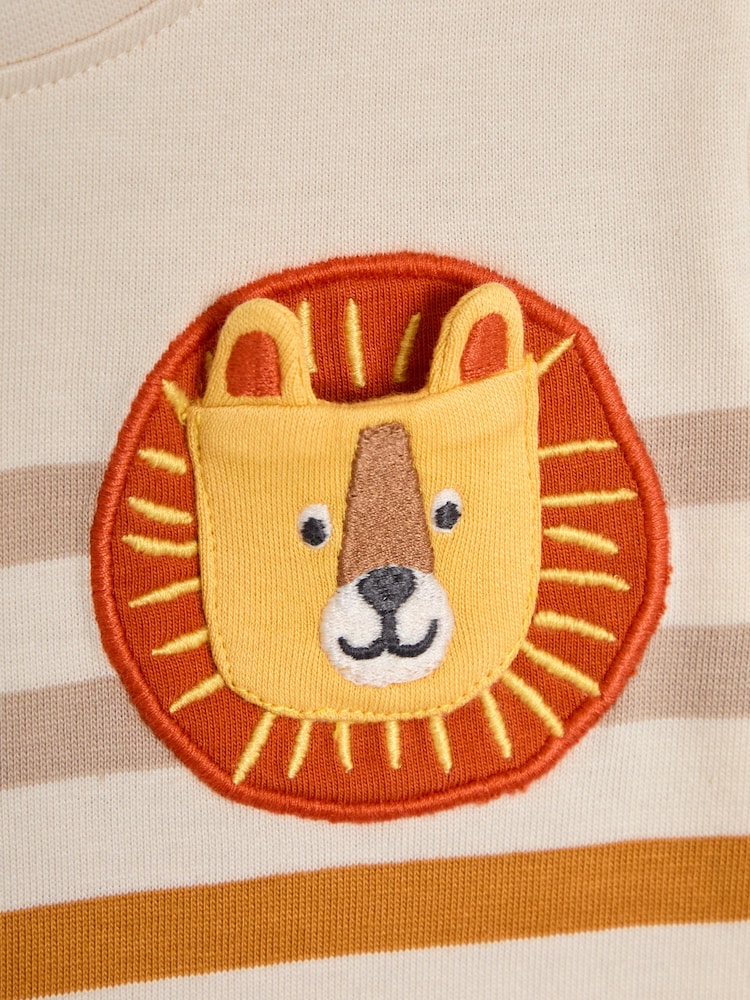 JoJo Maman Bébé Natural Lion Appliqué Pocket 100% Cotton T-Shirt - Image 3 of 3