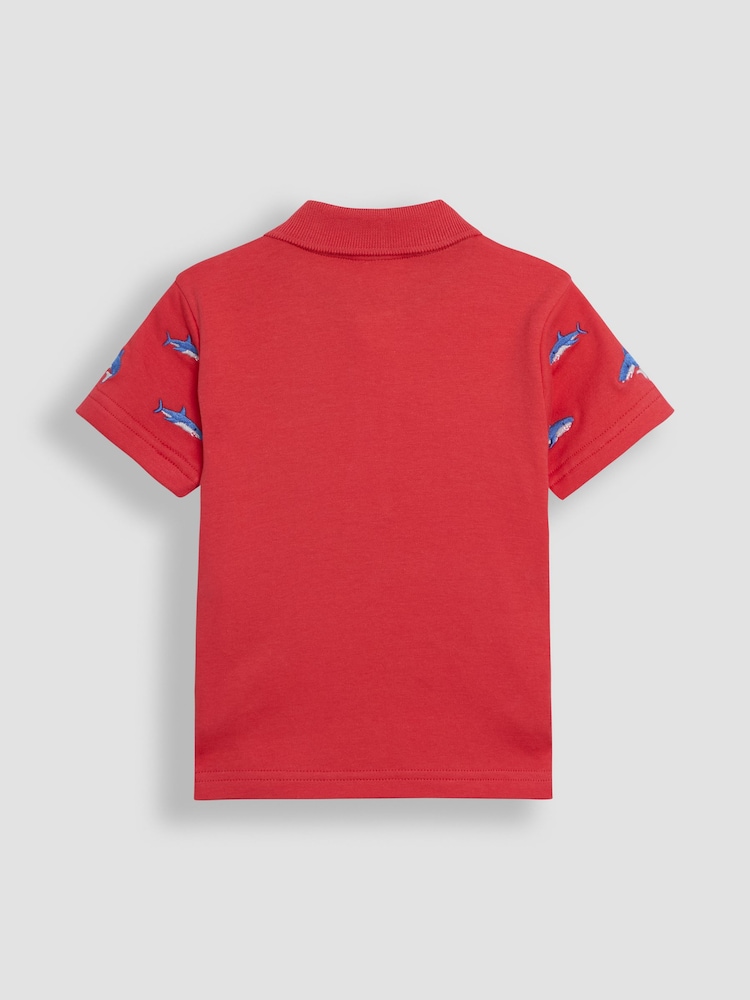 JoJo Maman Bébé Red Shark Embroidered Polo Shirt - Image 2 of 3