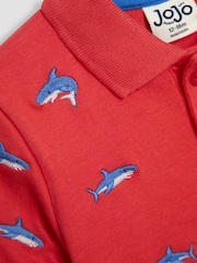 JoJo Maman Bébé Red Shark Embroidered Polo Shirt - Image 3 of 3