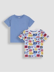 JoJo Maman Bébé White Seaside 2-Pack Printed & Plain T-Shirts - Image 1 of 7