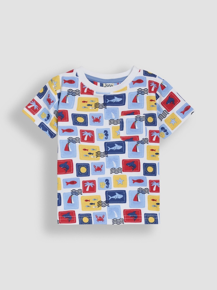 JoJo Maman Bébé White Seaside 2-Pack Printed & Plain T-Shirts - Image 2 of 7