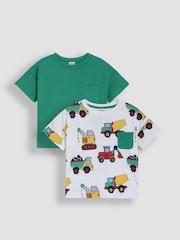 JoJo Maman Bébé Green Tractor Printed and Plain T-Shirts 2 Pack - Image 1 of 7