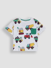JoJo Maman Bébé Green Tractor Printed and Plain T-Shirts 2 Pack - Image 2 of 7