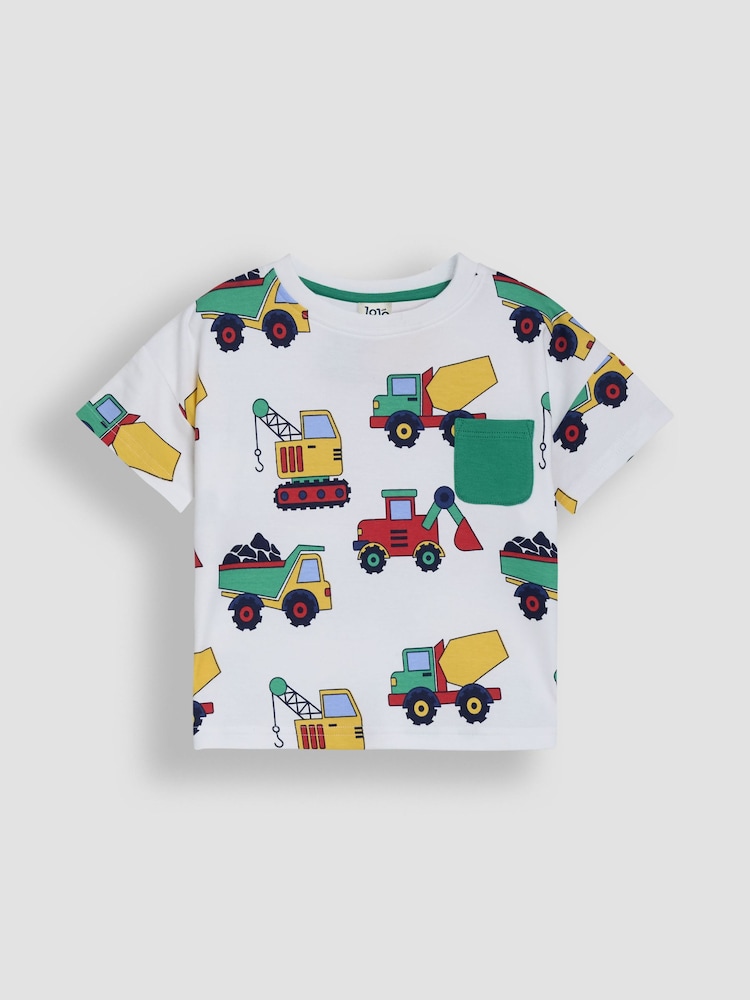 JoJo Maman Bébé Green Tractor Printed and Plain T-Shirts 2 Pack - Image 2 of 7