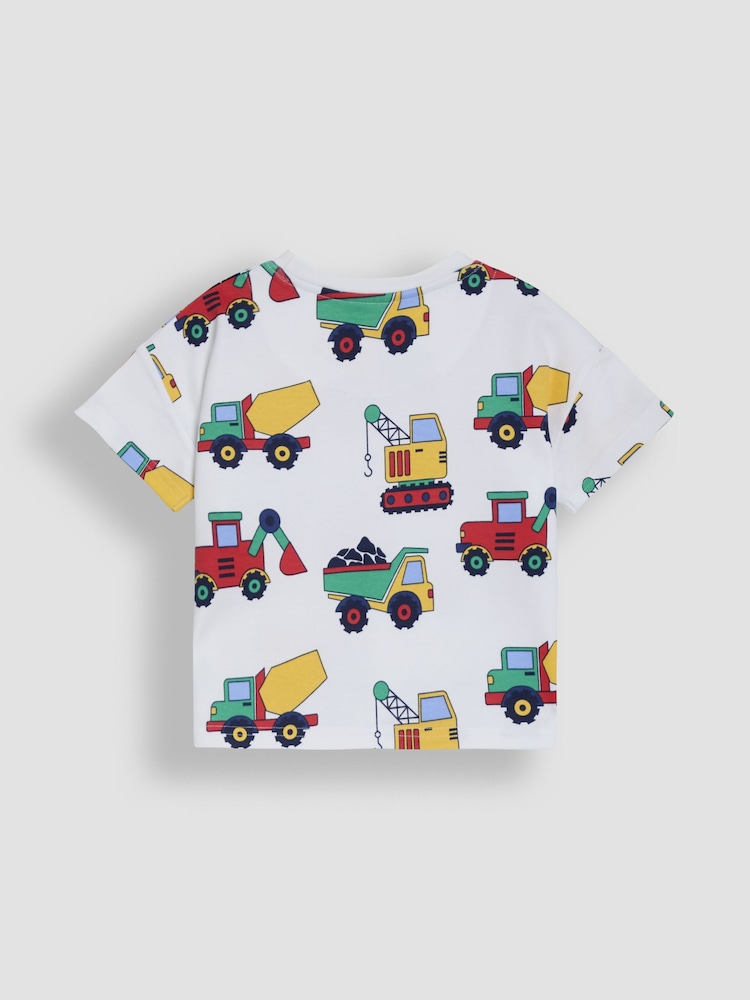 JoJo Maman Bébé Green Tractor Printed and Plain T-Shirts 2 Pack - Image 3 of 7