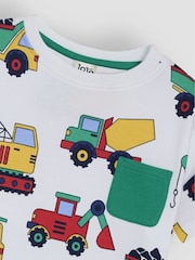 JoJo Maman Bébé Green Tractor Printed and Plain T-Shirts 2 Pack - Image 4 of 7