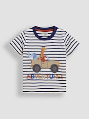 JoJo Maman Bébé Ecru Navy Stripe Safari Appliqué T-Shirt - Image 1 of 3