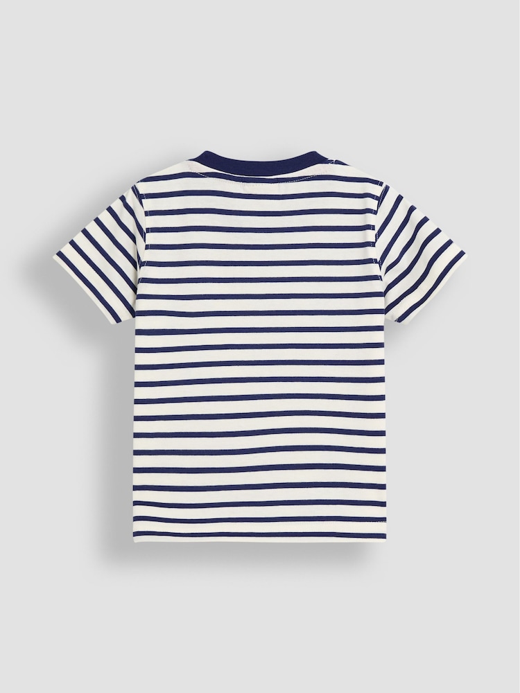 JoJo Maman Bébé Ecru Navy Stripe Safari Appliqué T-Shirt - Image 2 of 3