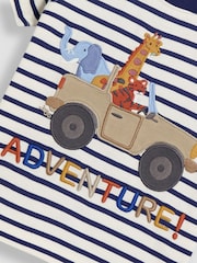 JoJo Maman Bébé Ecru Navy Stripe Safari Appliqué T-Shirt - Image 3 of 3