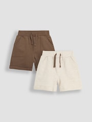 JoJo Maman Bébé Oatmeal Natural & Tan Brown 2-Pack Jogger Shorts - Image 1 of 5