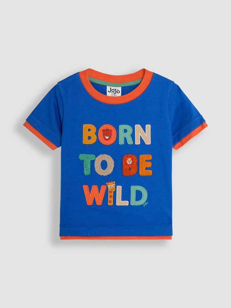 JoJo Maman Bébé Denim Born To Be Wild Boucle 100% Cotton T-Shirt - Image 1 of 3