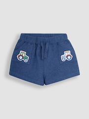 JoJo Maman Bébé Blue Marl Tractor Tractor Badge Shorts - Image 1 of 3