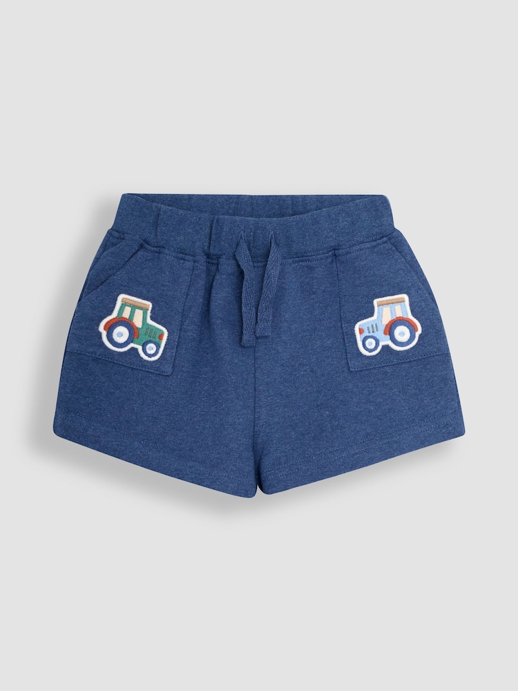 JoJo Maman Bébé Blue Marl Tractor Tractor Badge Shorts - Image 1 of 3