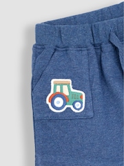JoJo Maman Bébé Blue Marl Tractor Tractor Badge Shorts - Image 3 of 3