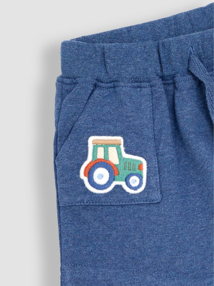JoJo Maman Bébé Blue Marl Tractor Tractor Badge Shorts - Image 3 of 3