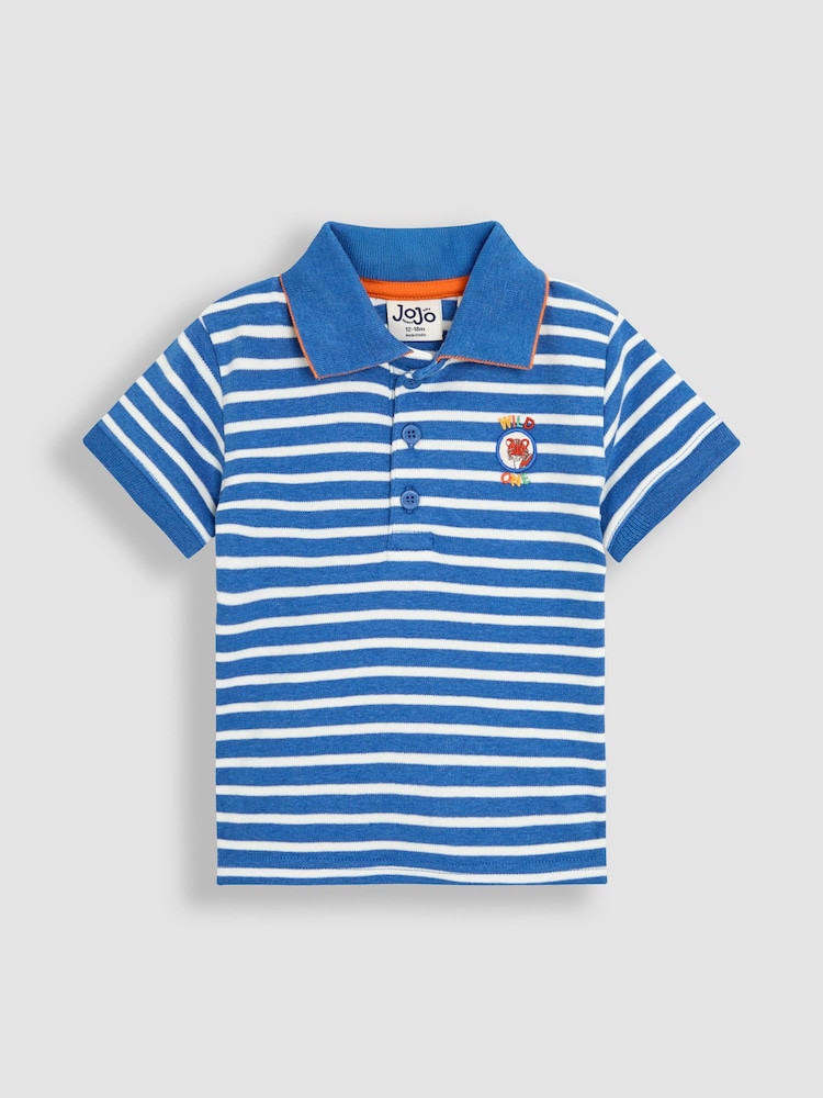 JoJo Maman Bébé Denim Tiger Badge 100% Cotton Polo Shirt - Image 1 of 3