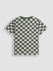 JoJo Maman Bébé Khaki Tractor Appliqué Checkerboard T-Shirt - Image 2 of 5