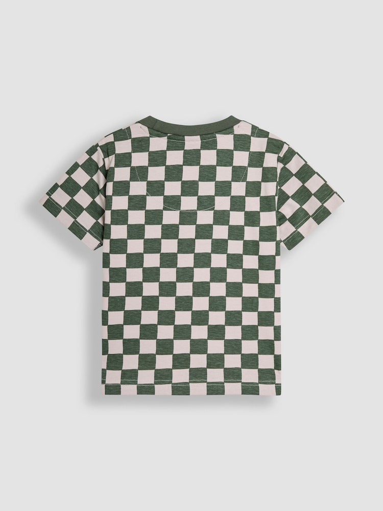JoJo Maman Bébé Khaki Tractor Appliqué Checkerboard T-Shirt - Image 2 of 5