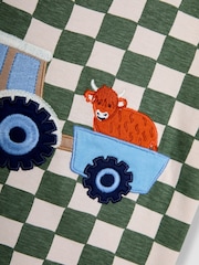 JoJo Maman Bébé Khaki Tractor Appliqué Checkerboard T-Shirt - Image 3 of 5