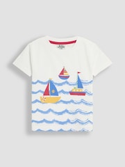 JoJo Maman Bébé White Sailboat 100% Cotton Printed & Plain T-Shirts 2 Pack - Image 2 of 5