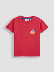 JoJo Maman Bébé White Sailboat 100% Cotton Printed & Plain T-Shirts 2 Pack - Image 4 of 5