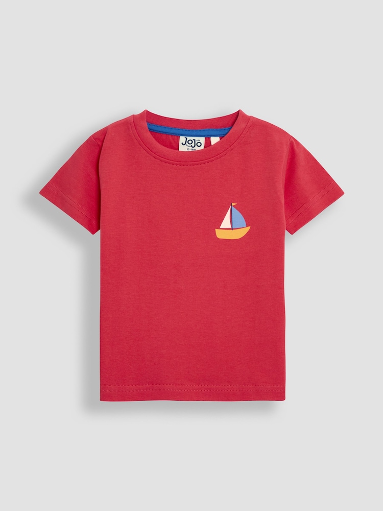 JoJo Maman Bébé White Sailboat 100% Cotton Printed & Plain T-Shirts 2 Pack - Image 4 of 5